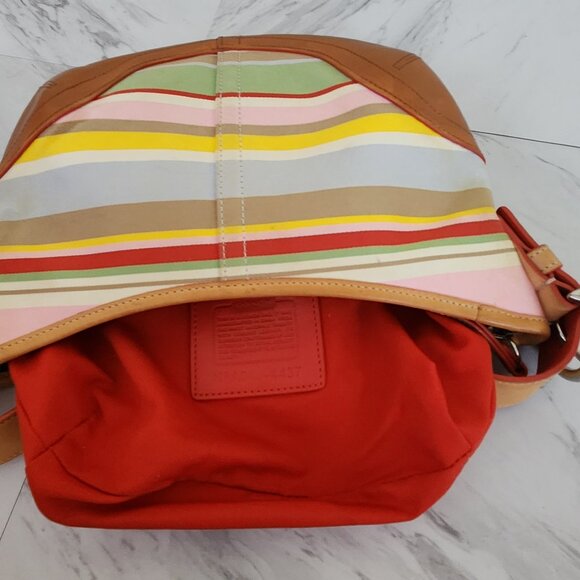 Vintage Rare Coach Hampton Multi-Colored Striped Handbag Satchel Purse - Picture 9 of 11